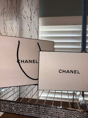 CHANEL White and Black Shopping Bag & Box Set